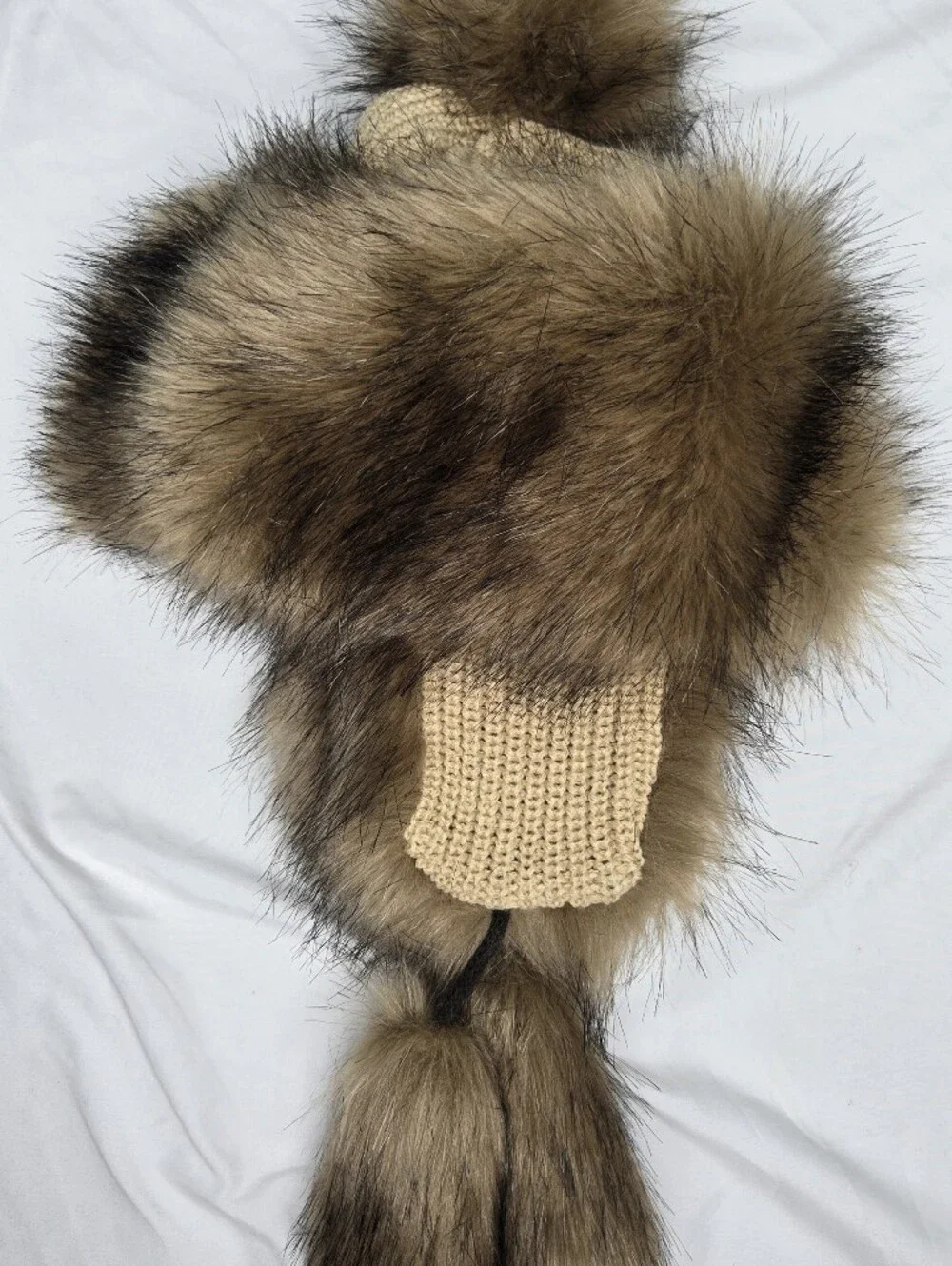 Fluffy Furs Faux Fur Trapper Hat Brown Pom Pom Ear Flaps Made in EU Winter